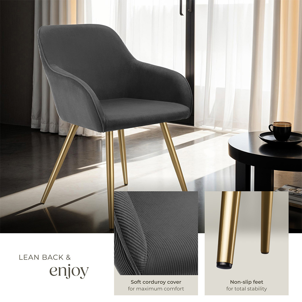 tectake Marilyn Set of 4 Anthracite Gold Dining Chair Image 8