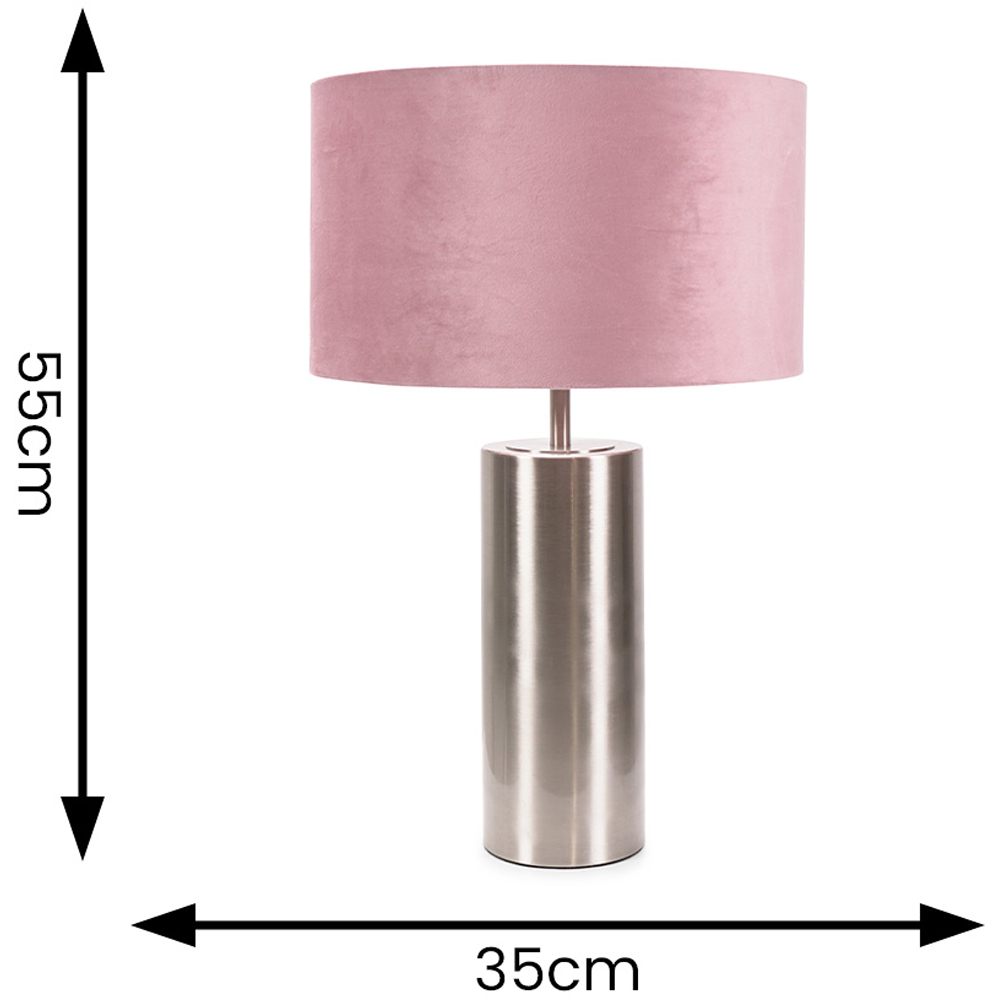 ValueLights Lexy Blush Pink Velvet Shade Chrome Touch LED Table Lamp Image 6