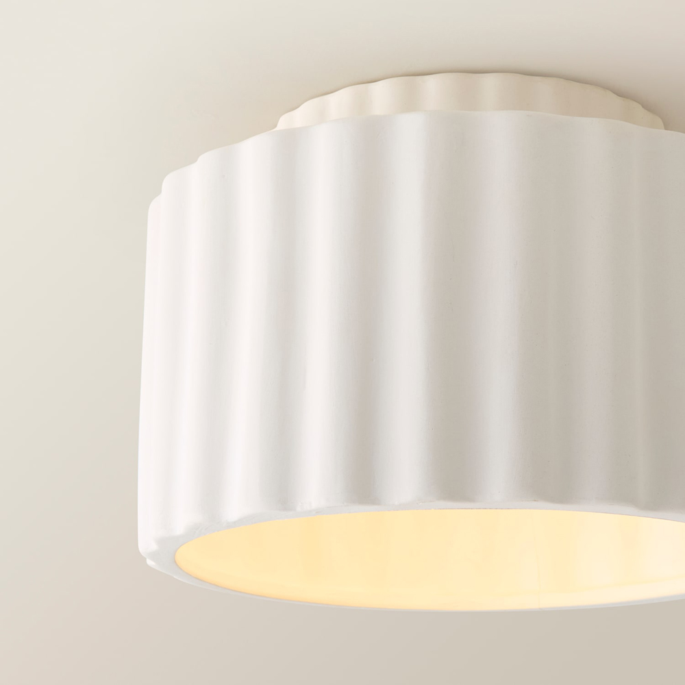 ValueLights Pablo Paint Me Plain Ribbed Ceramic Shade LED Flush Ceiling Light with Bulb Image 3