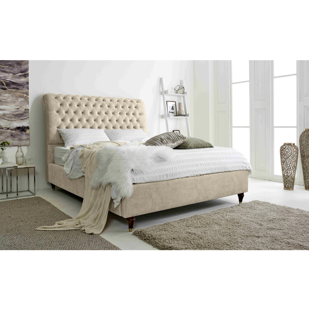 Eleganza Alisyn Double Oatmeal Marble Fabric Bed Frame with Sleigh Headboard Image 4