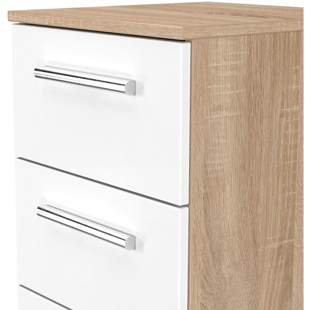 Crowndale Contrast 5 Drawer White Matt and Bardolino Oak Tall Bedside Cabinet Ready Assembled Image 5