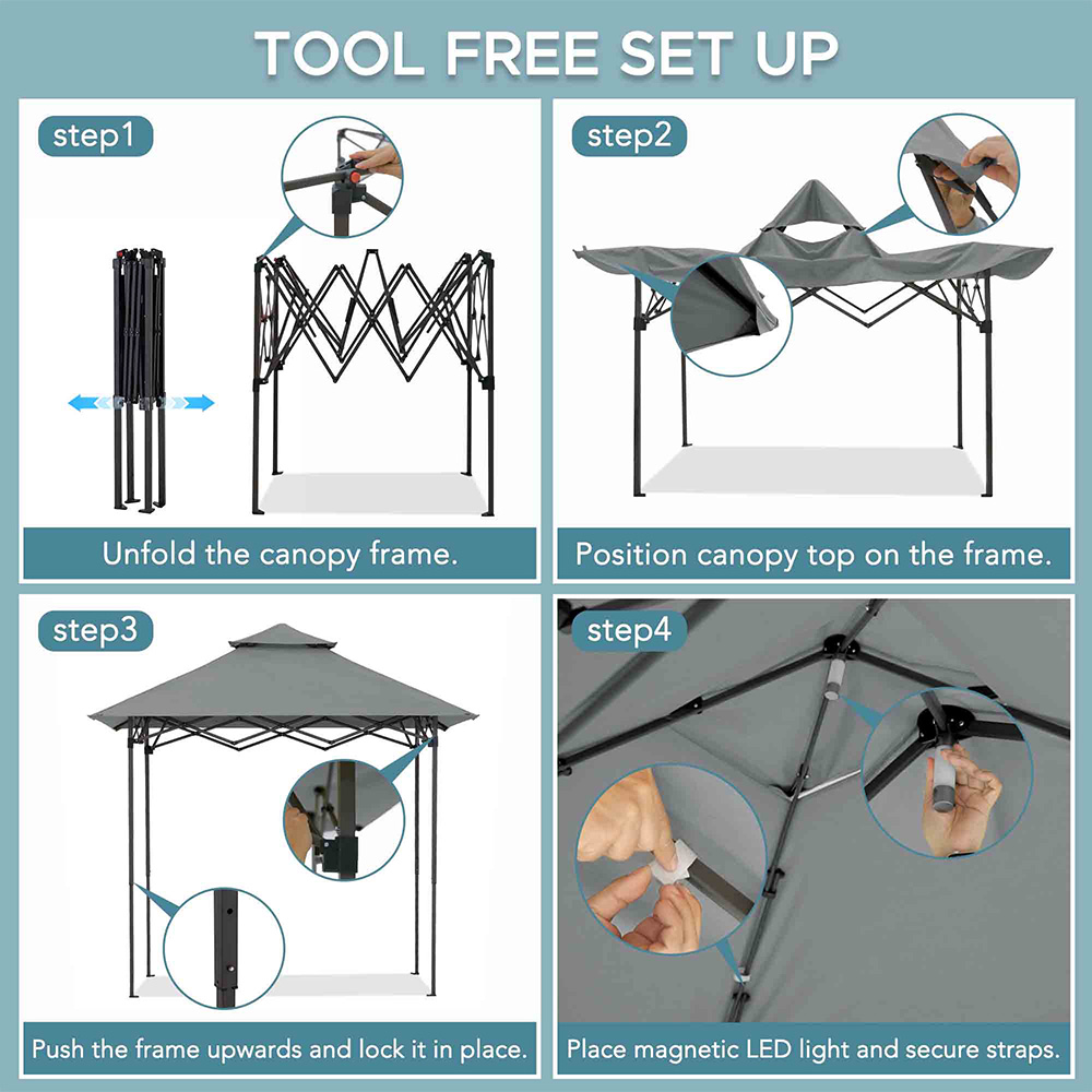 Sunjoy 2.56 x 1.6m Grey Double Tier Canopy Adjustable Gazebo with Magnetic LED Light Image 6