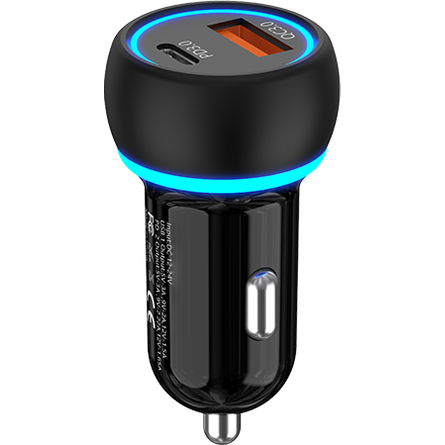 Light Up Duel Car Charger - Black Image 1