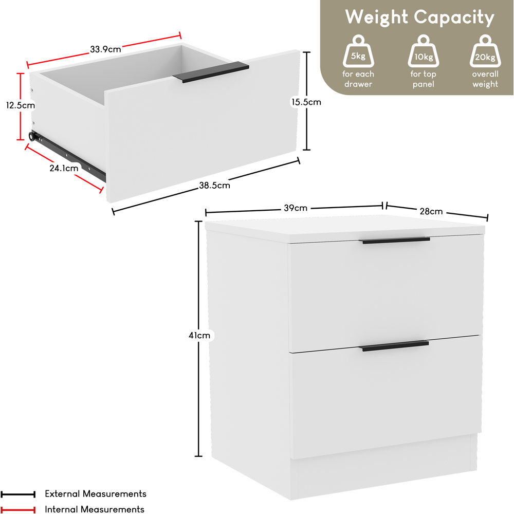 VIDA DESIGNS Trega 2 Drawer White Bedside Cabinet Set of 2 Image 7