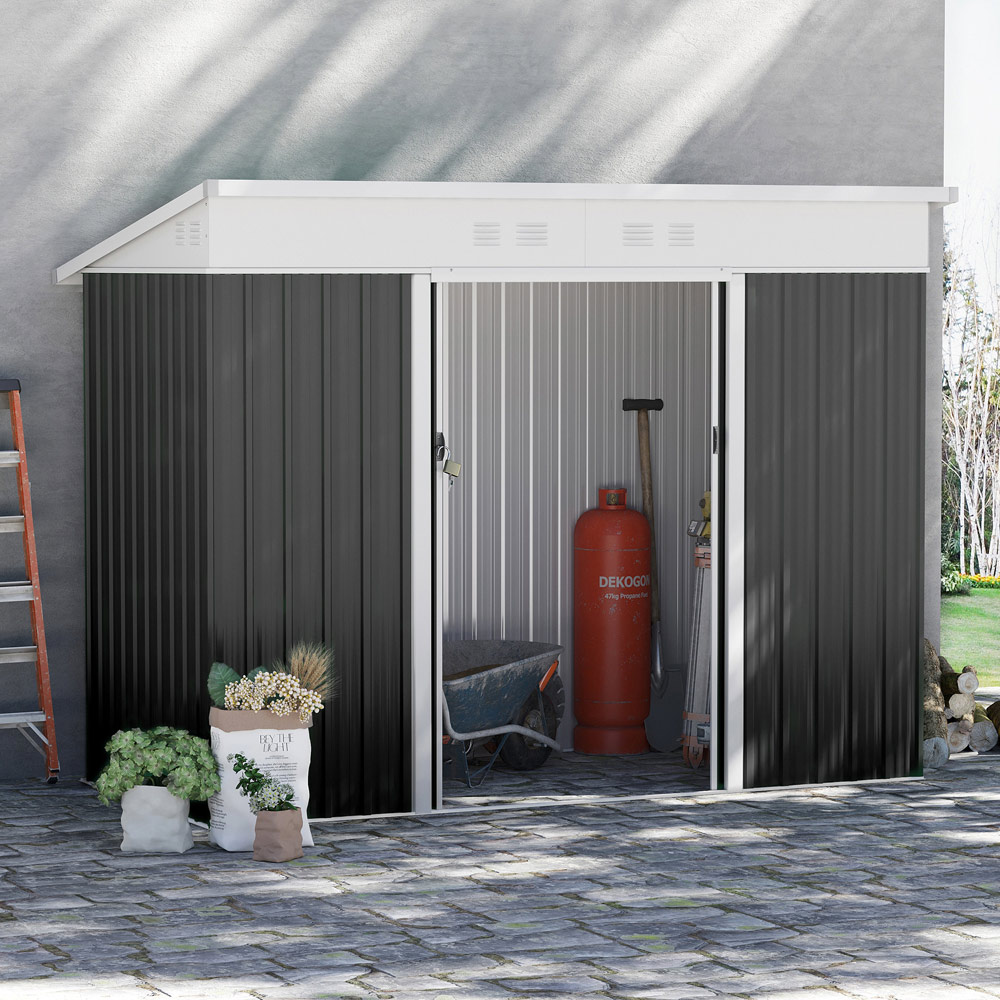 Outsunny 7 x 4ft Dark Grey Double Sliding Door Garden Storage Shed Image 2
