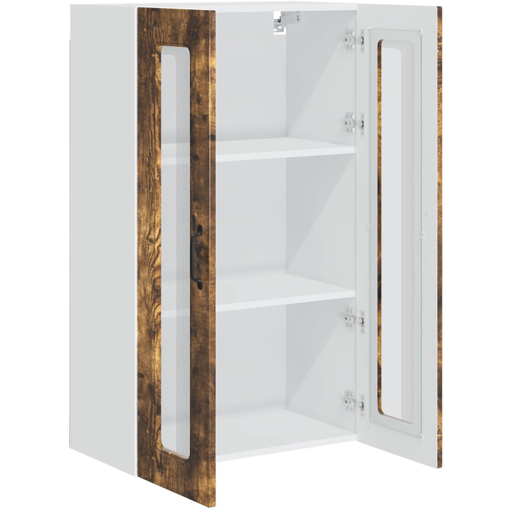 vidaXL 2 Glass Door Smoked Oak Kitchen Wall Cabinet Image 5