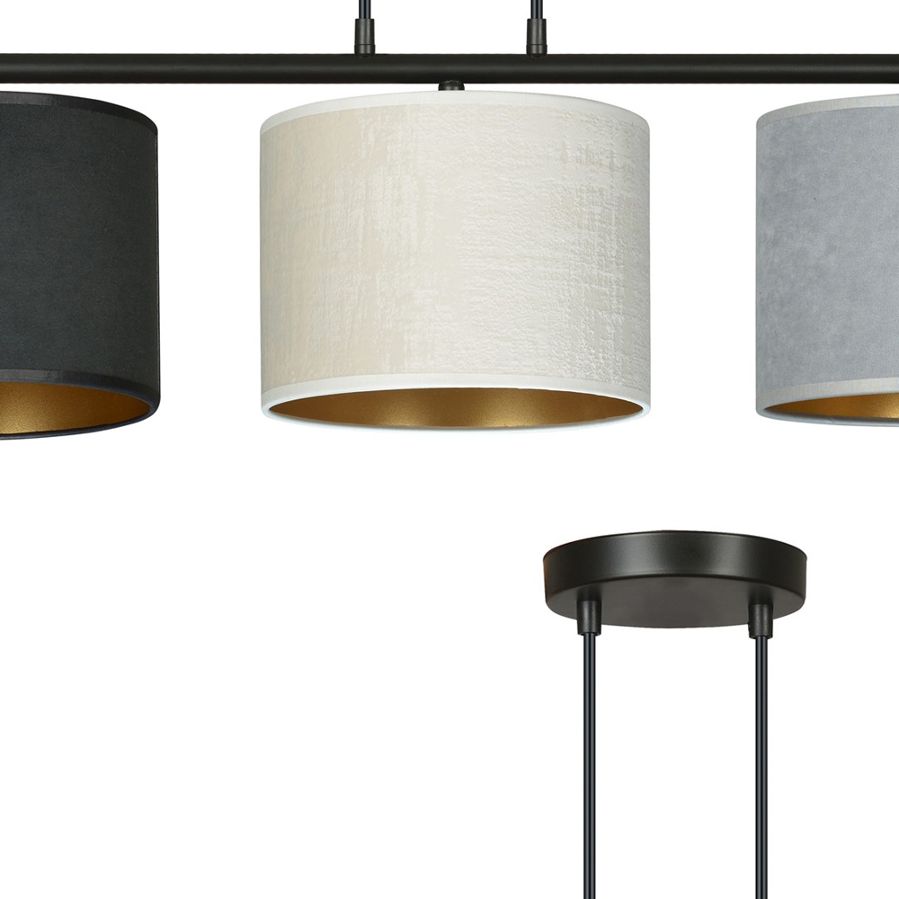 Emibig Hilde 3 Light Black Grey and White Shade Black E27 Ceiling Pendant Light Image 3