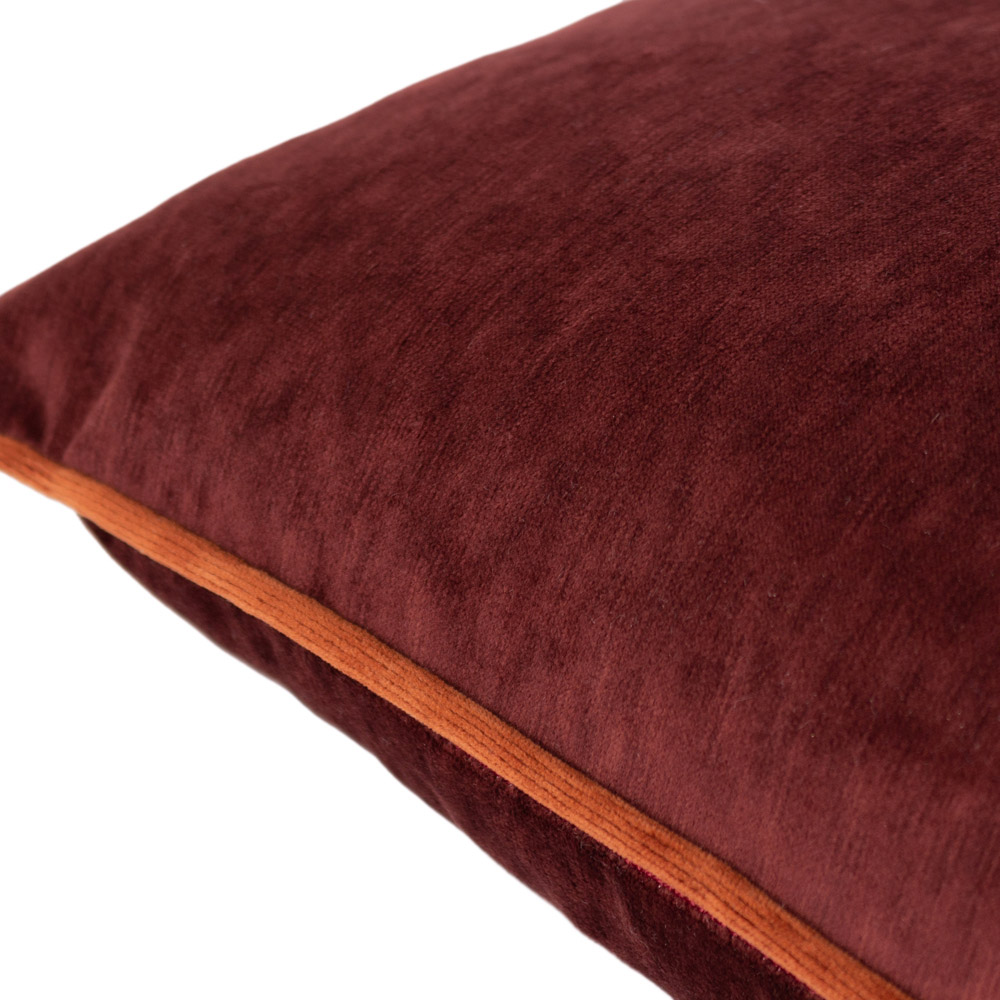 Paoletti Torto Marsala Red and Russet Velvet Touch Piped Cushion Image 3