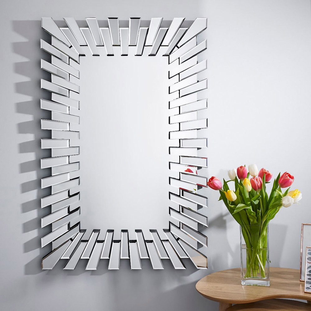 Furniturebox Astra Rectangular Silver Modern 3D Wall Mirror 100 x 66cm Image 2