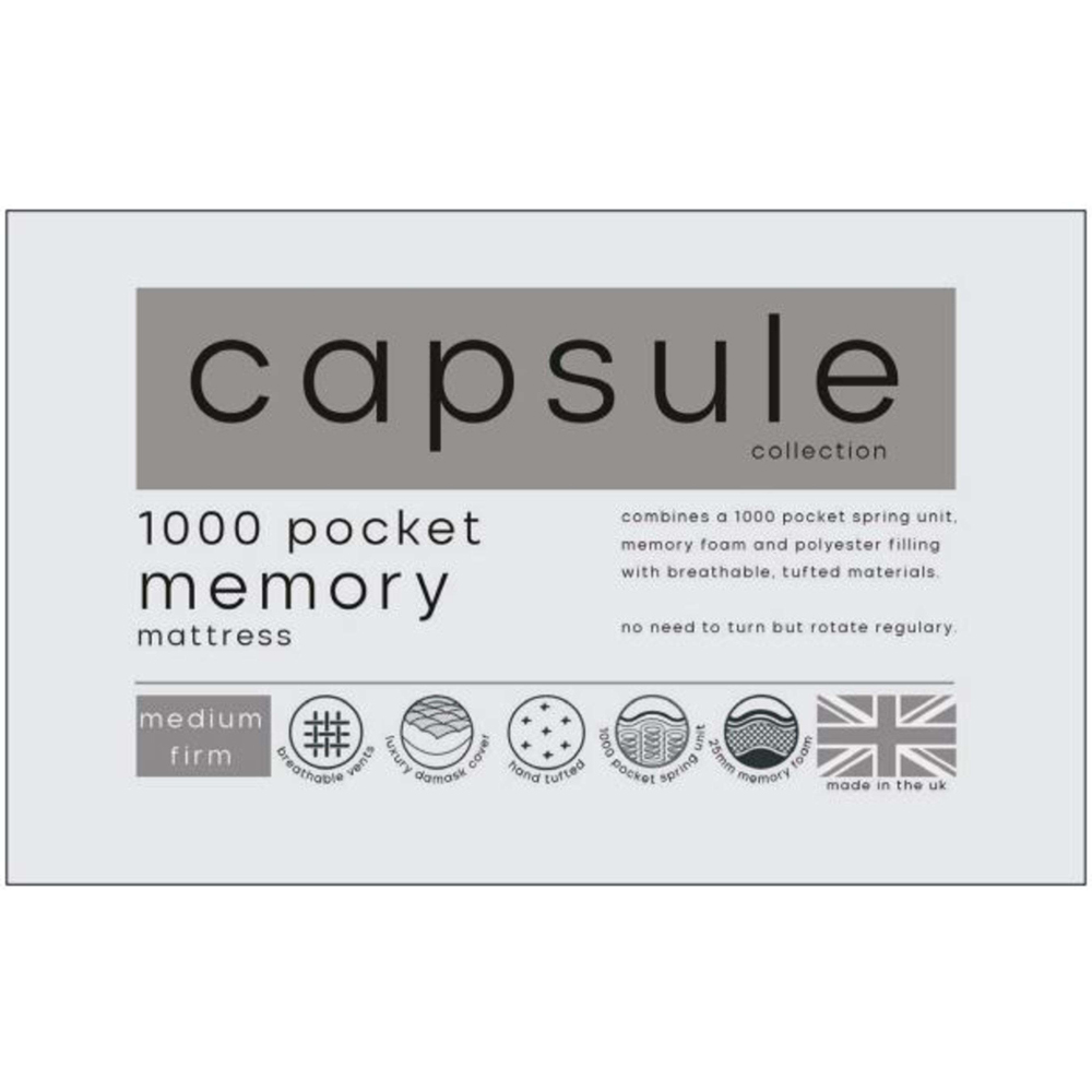 Julian Bowen Capsule Super King Size White Memory Foam 1000 Pocket Sprung Mattress Image 7