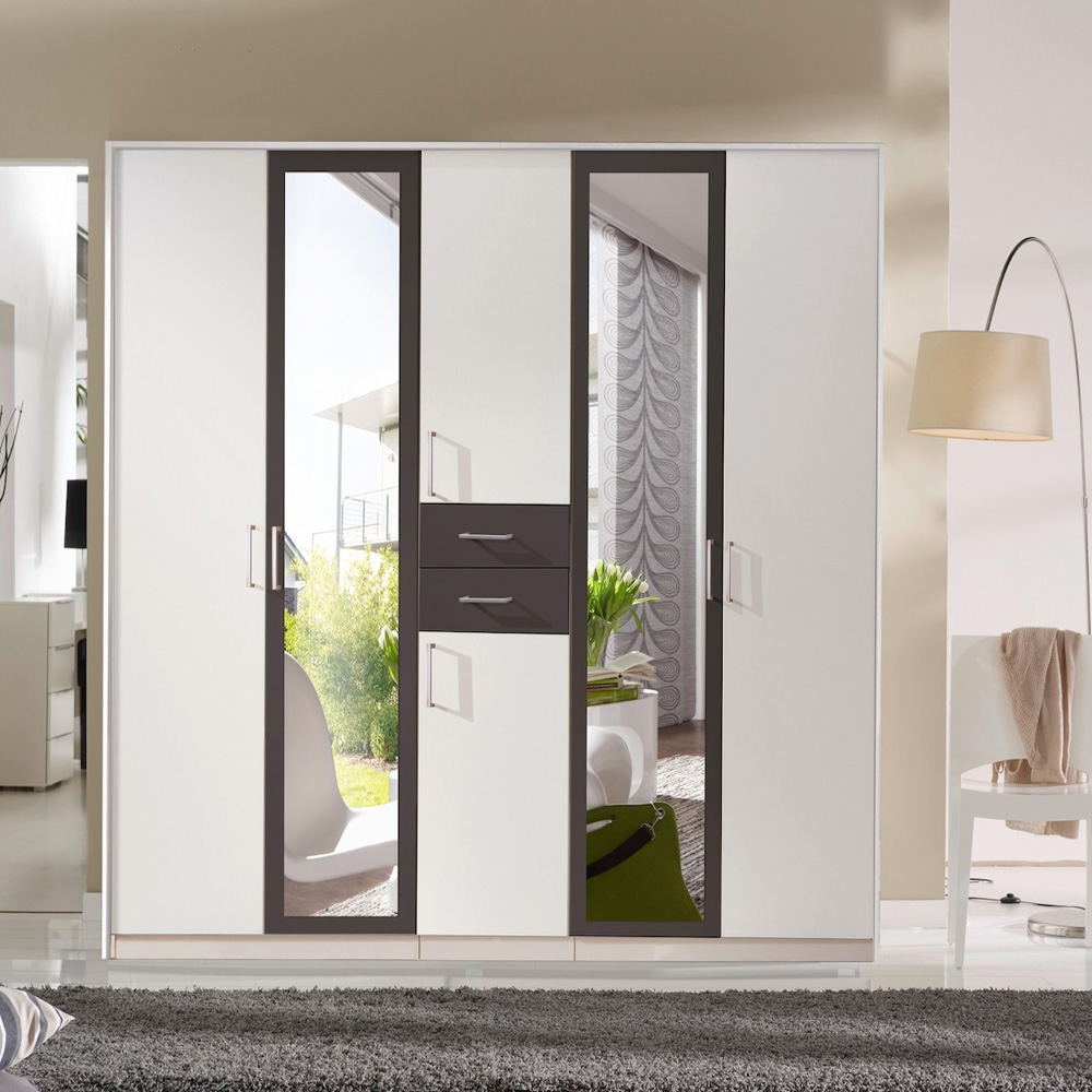 TJ'S Bristol 6 Door 2 Drawer White and Graphite Wardrobe Image 5