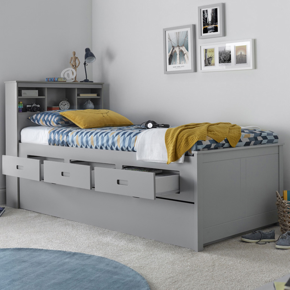 Veera Single Grey Guest Bed and Trundle Image 1