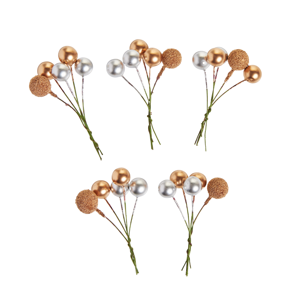 Wilko Assorted Gold and Silver Berries on Wires Image 1