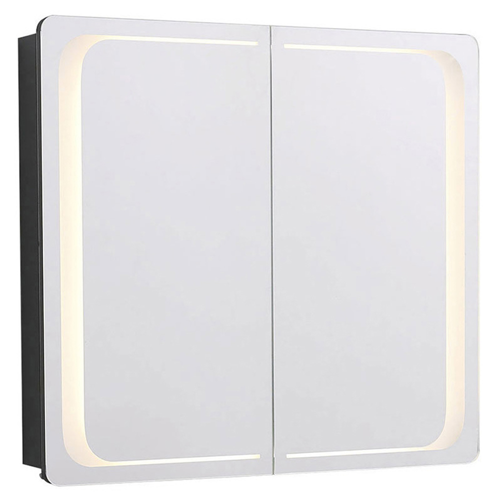 Living and Home Black 2 Door Curved Corner LED Mirror Bathroom Cabinet Image 2