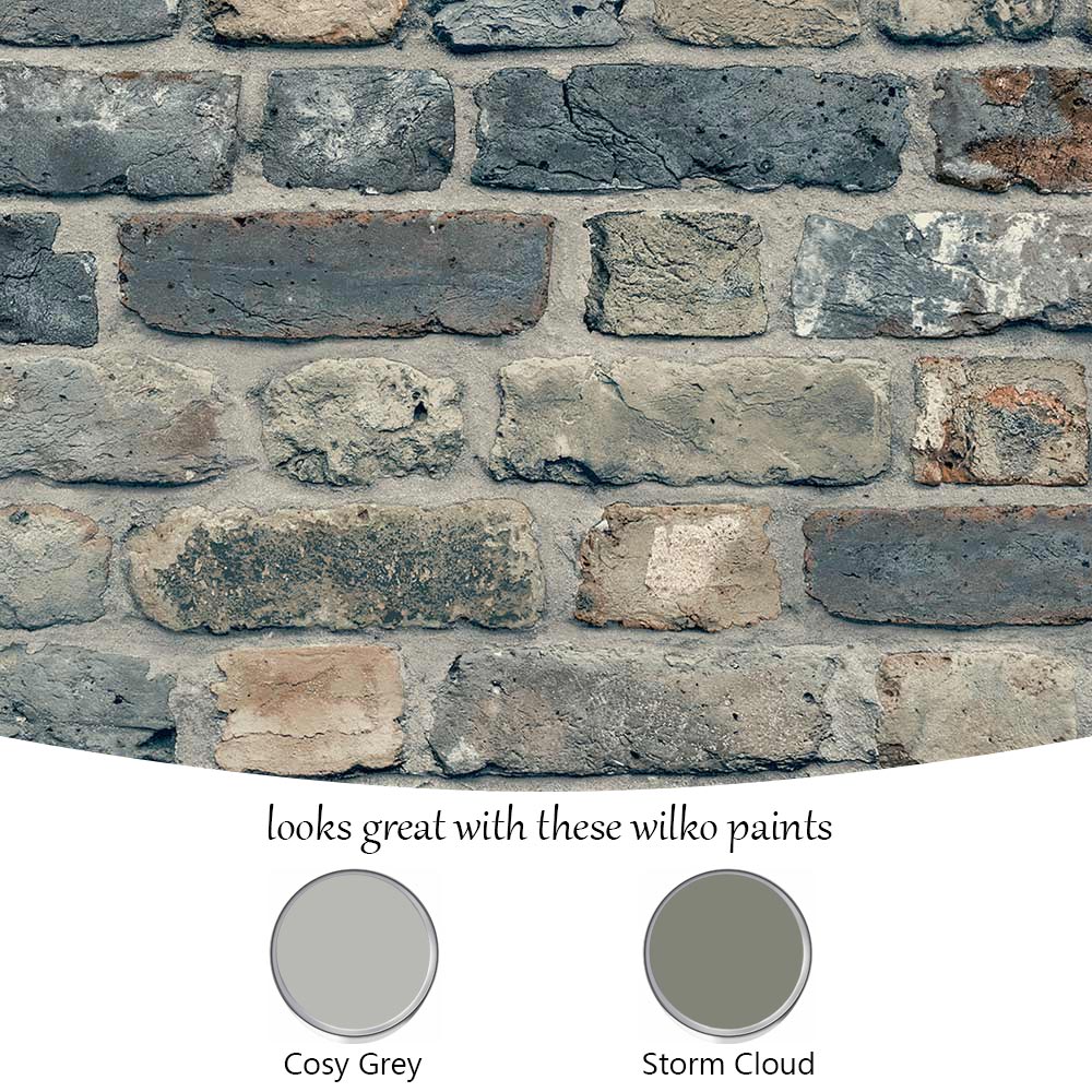 Grandeco Brick Industrial Rustic Charcoal Concrete Textured Wallpaper Image 4