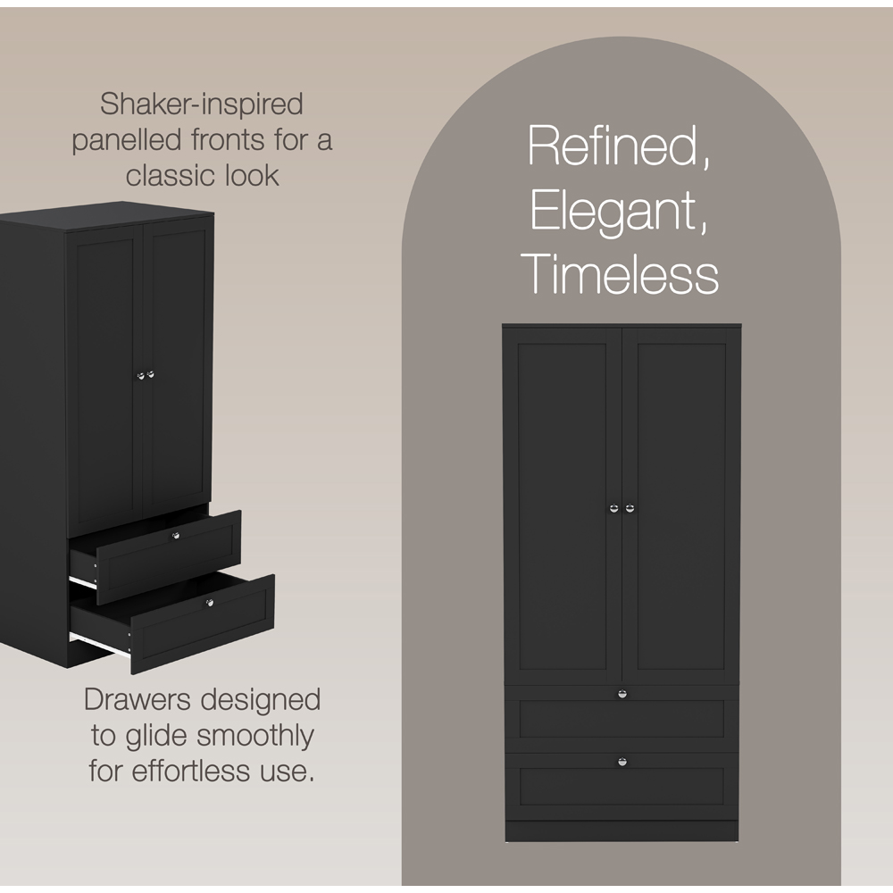VIDA DESIGNS Altino 2 Door 2 Drawer Black Shaker-Style Wardrobe Image 4