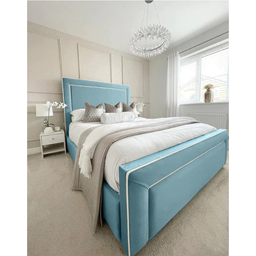 Eleganza Home Arring King Size Duck Egg Plush Velvet Bed Frame with Headboard and Footboard Image 3