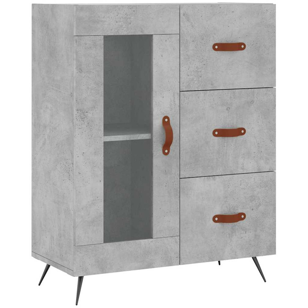 vidaXL Single Glass Door 3 Drawer Concrete Grey Wooden Sideboard Image 2
