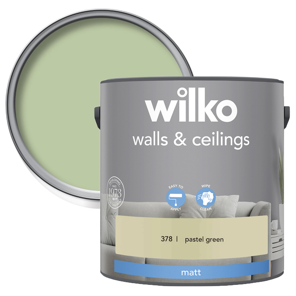 Wilko Walls & Ceilings Pastel Green Matt Emulsion Paint 2.5L Image 1