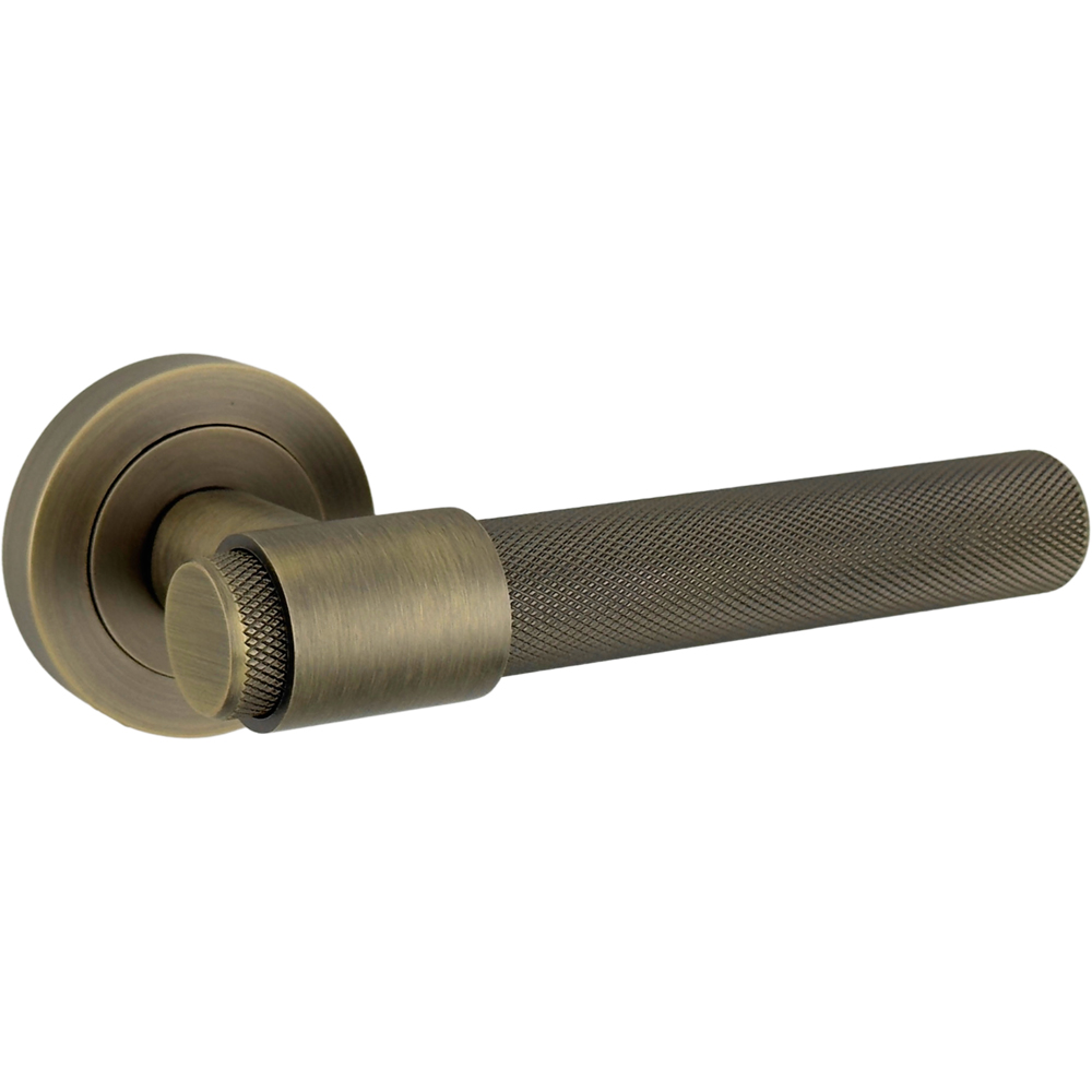 AXS Hardware Dakota Antique Brass Knurled Bathroom Door Handle on Rose Image 4