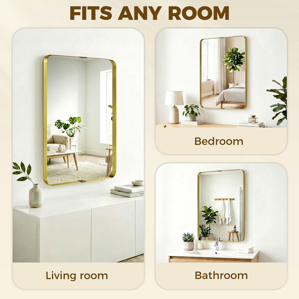 HOMCOM Gold Wall Mounted Rectangular Wall Mirror 90 x 60cm Image 6