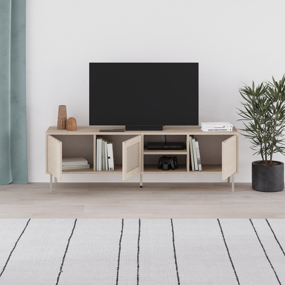 Decortie New Inca 3 Door 2 Shelf Pusula Sandstone Metal TV Unit Image 4