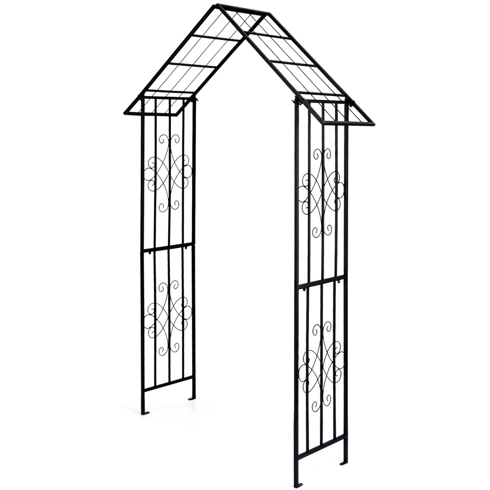 Costway Black Roof Shaped Top Garden Arbor with Crossbars Image 2