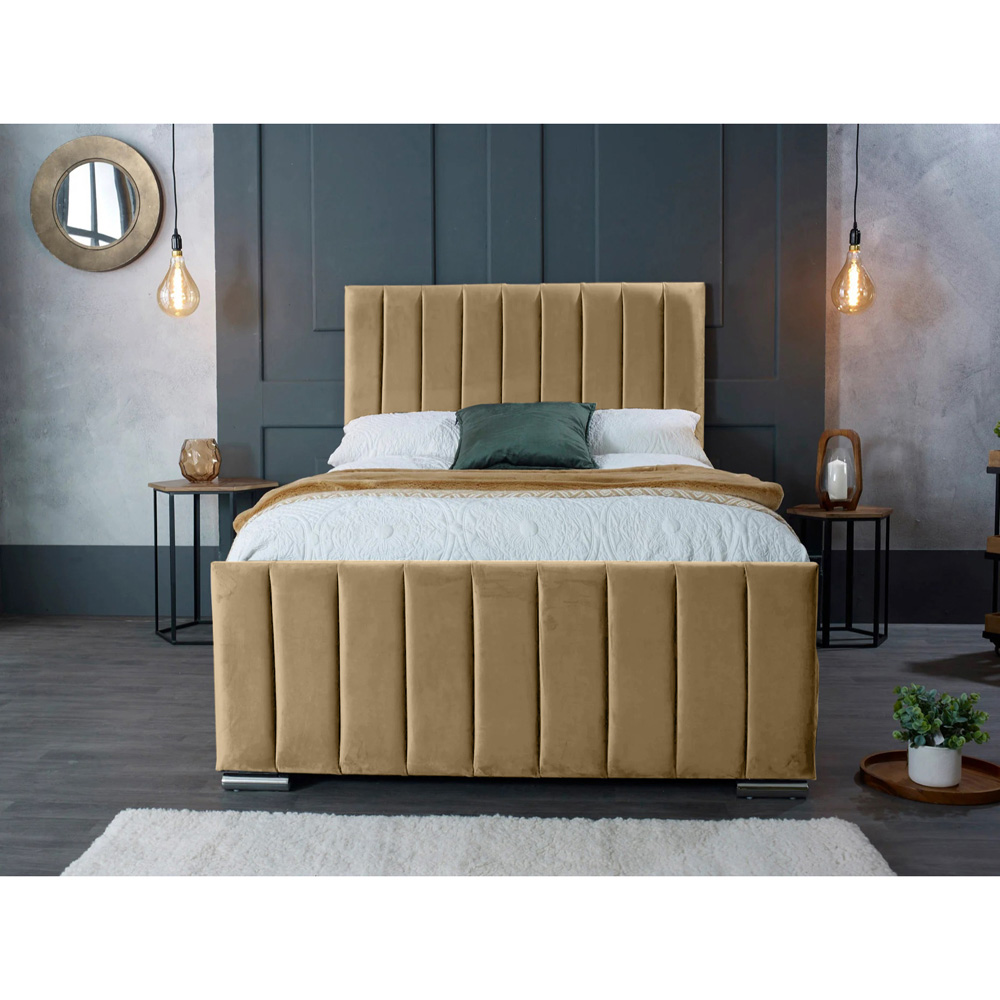 Eleganza Home Redding Double Beige Plush Velvet Bed Frame with Headboard Image 3