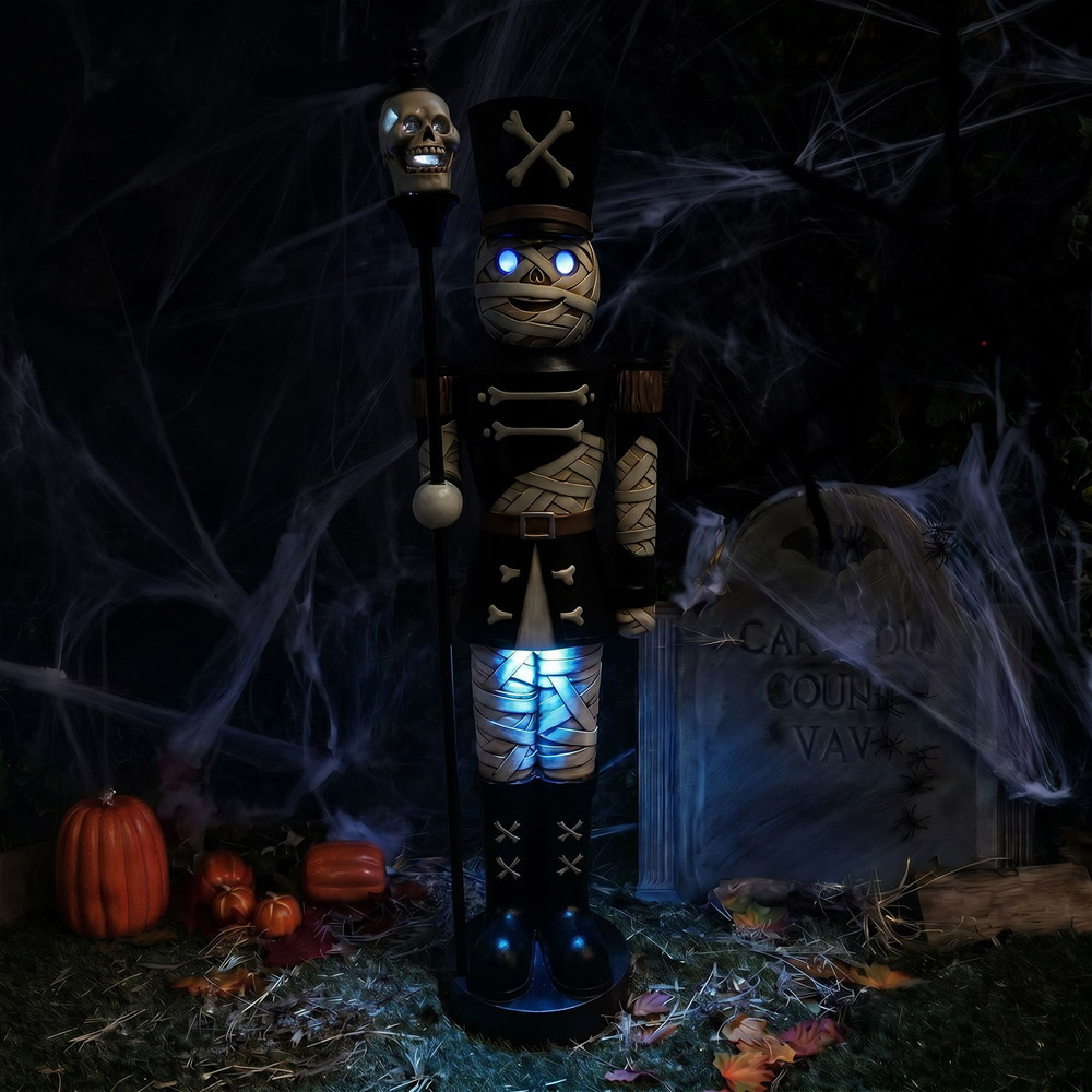 wilko Multicolour LED Halloween Mummy Nutcracker with Skull Staff 4ft Image 9