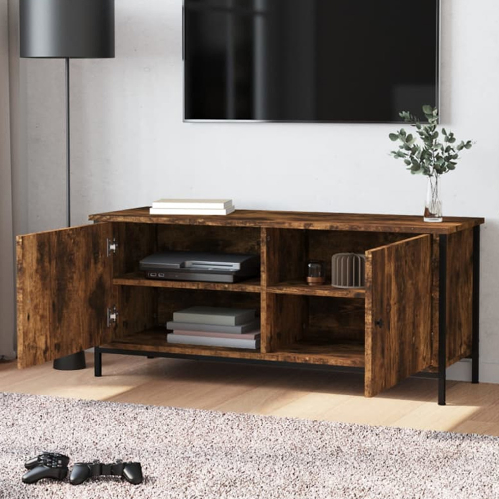 vidaXL 2 Door Smoked Oak TV Cabinet with Metal Stand Image 1