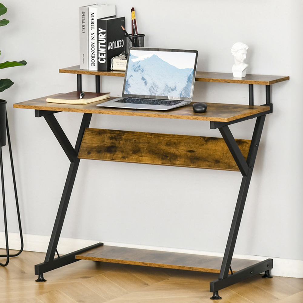 Portland R-Shaped Compact Desk Brown Image 1