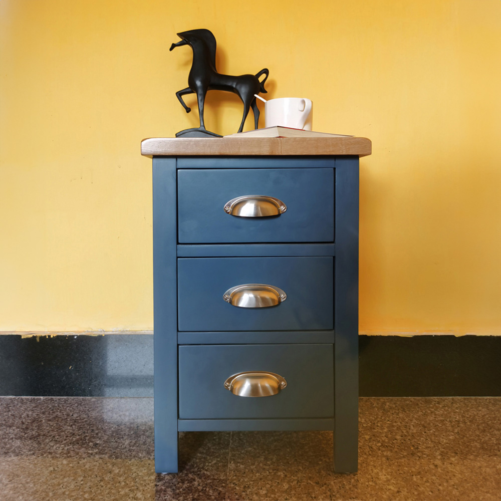 Furniture One 3 Drawer Blue Bedside Table Image 3