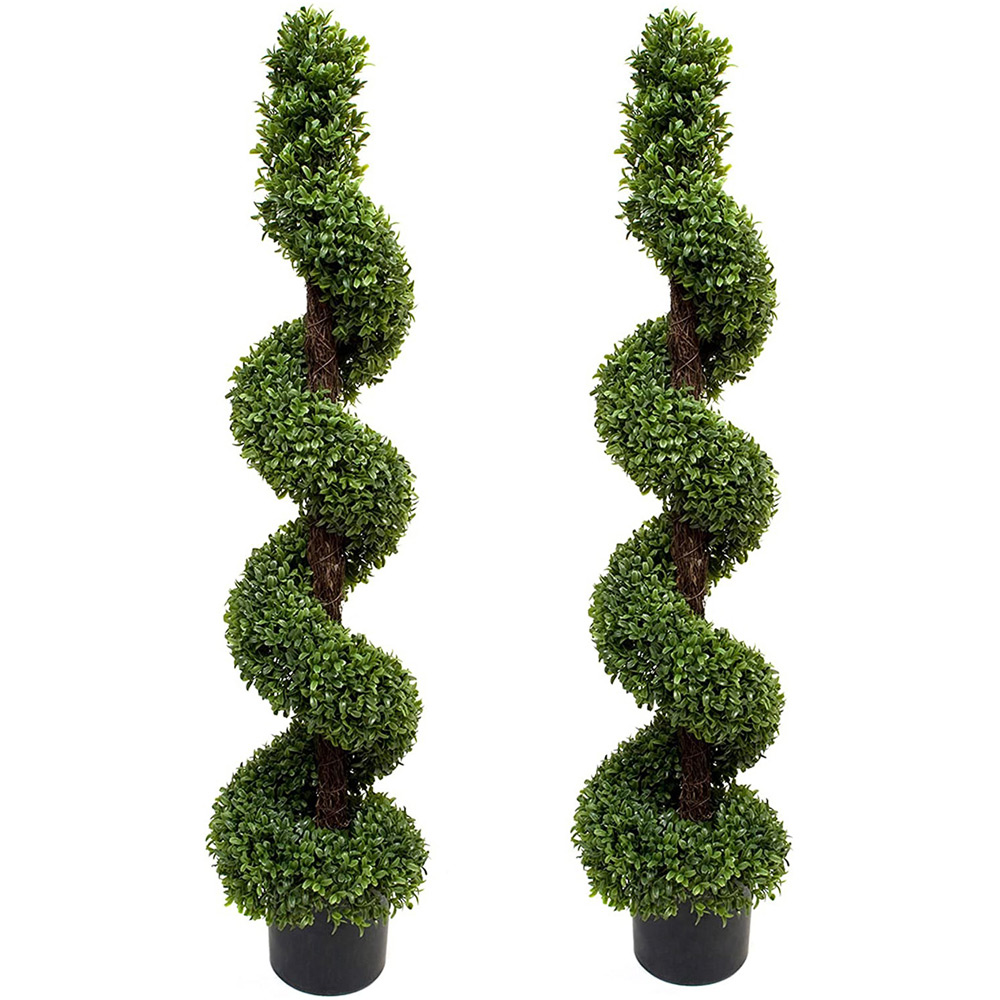 GreenBrokers Artificial Boxwood Spiral Trees 120cm 2 Pack Image 1