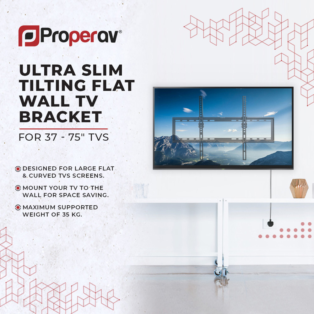 ProperAV Black 37 to 75 Inch Ultra Slim Tilting TV Bracket Image 5