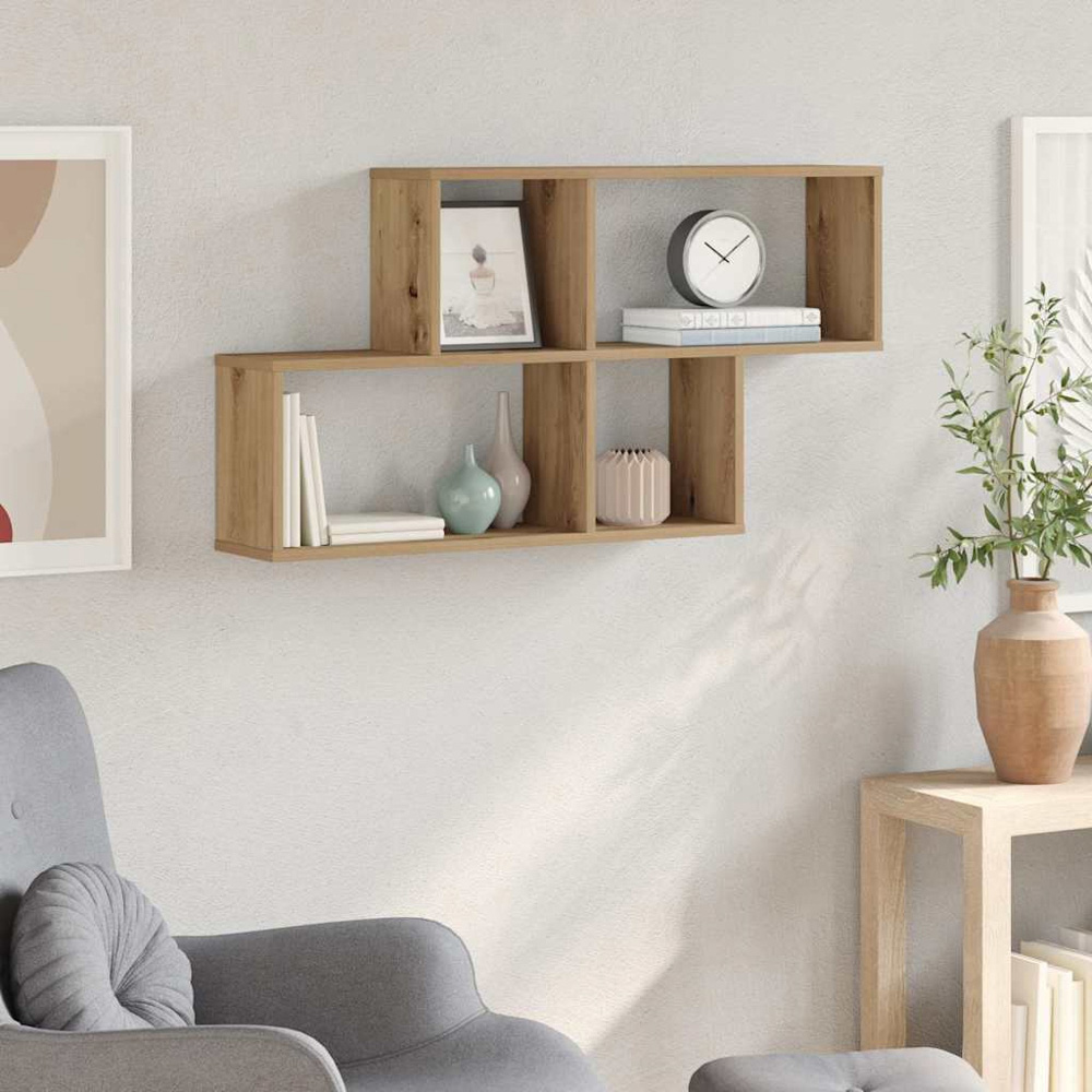 vidaXL 4 Shelf Artesian Oak Floated Wall Cabinet Image 2