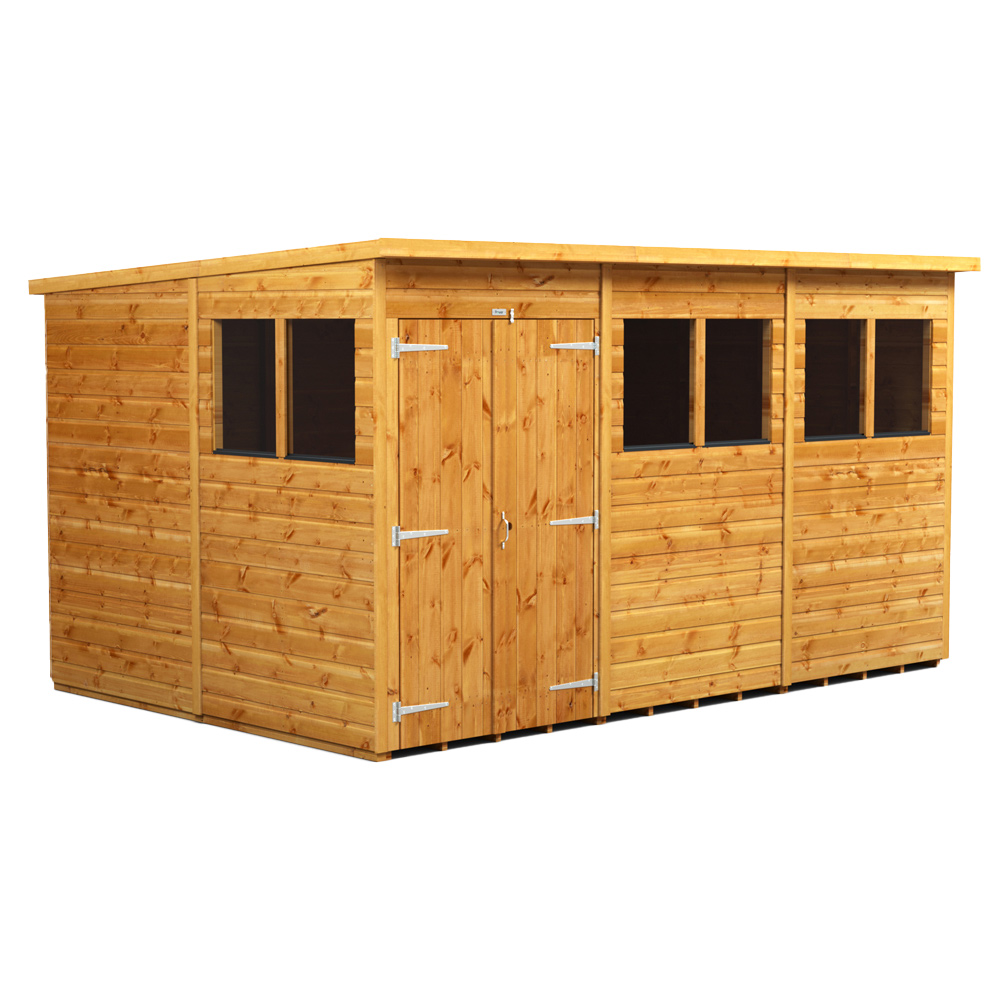 Power Sheds 12 x 8ft Double Door Pent Wooden Shed with Window Image 1