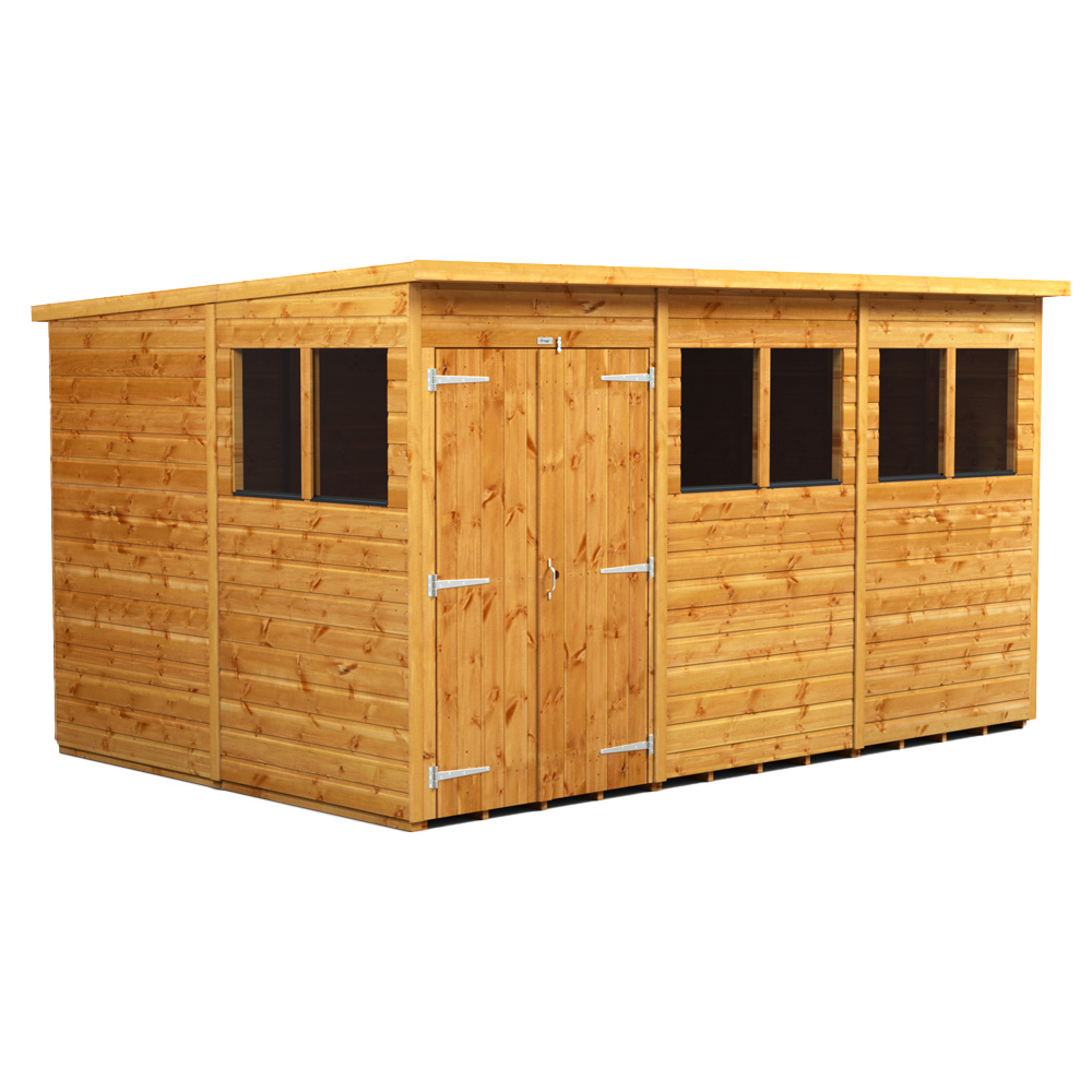 Power Sheds 12 x 8ft Double Door Pent Wooden Shed Image 1