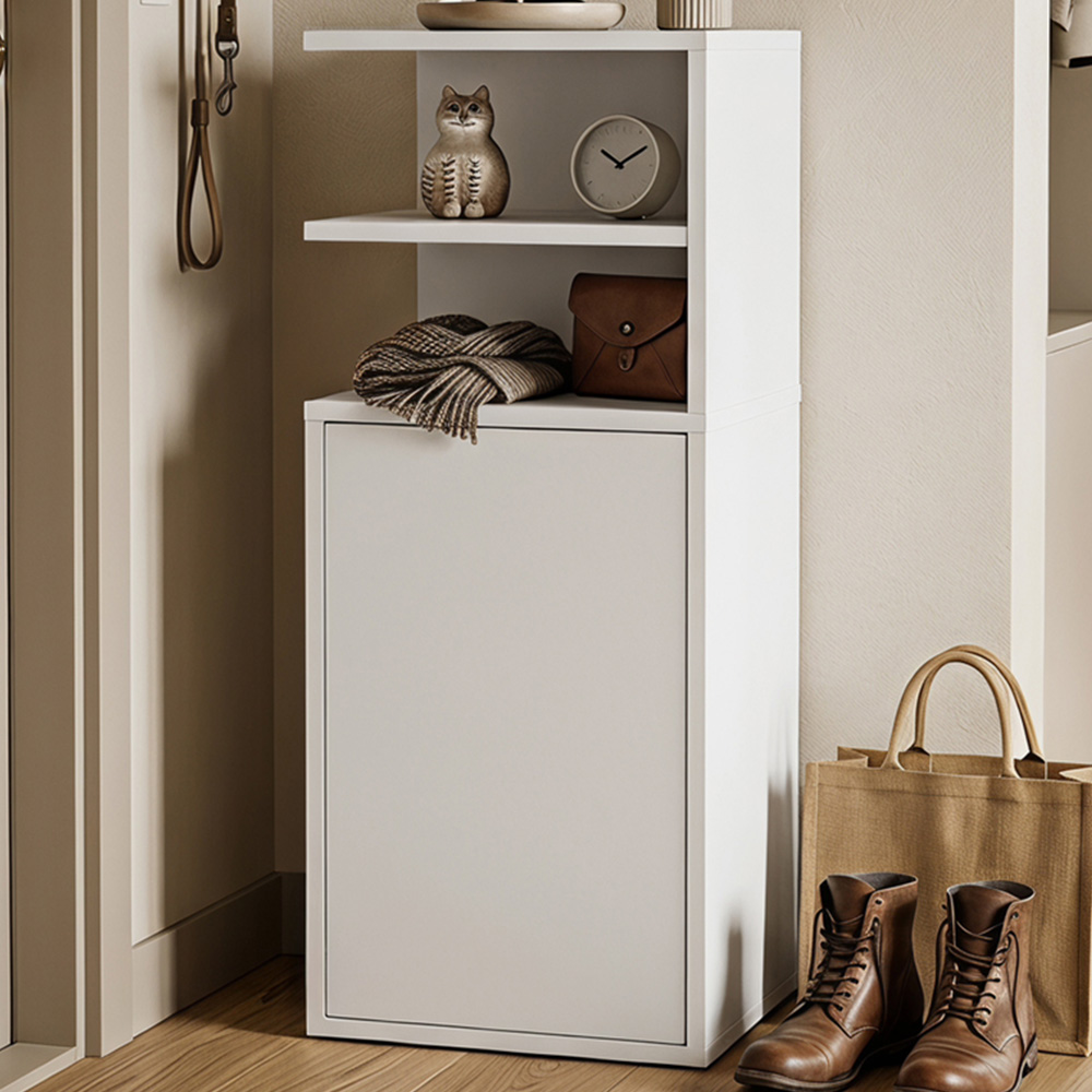 HOMCOM Single Door White Slim Bedside Table with Open Cubbies Set of 2 Image 1