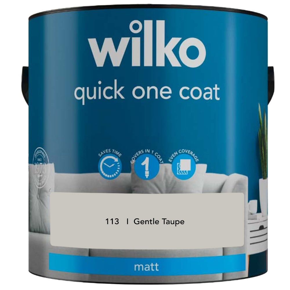 Wilko Gentle Taupe One Coat Matt Emulsion Paint 2.5L Wilko