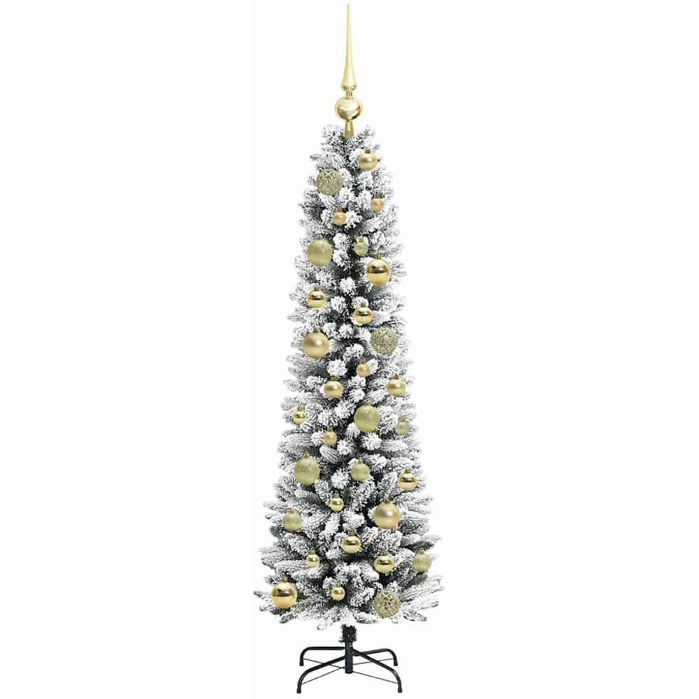vidaXL Pre-Lit Warm White LED and Gold Baubles White Artificial Christmas Tree with Stand 4ft Image 4