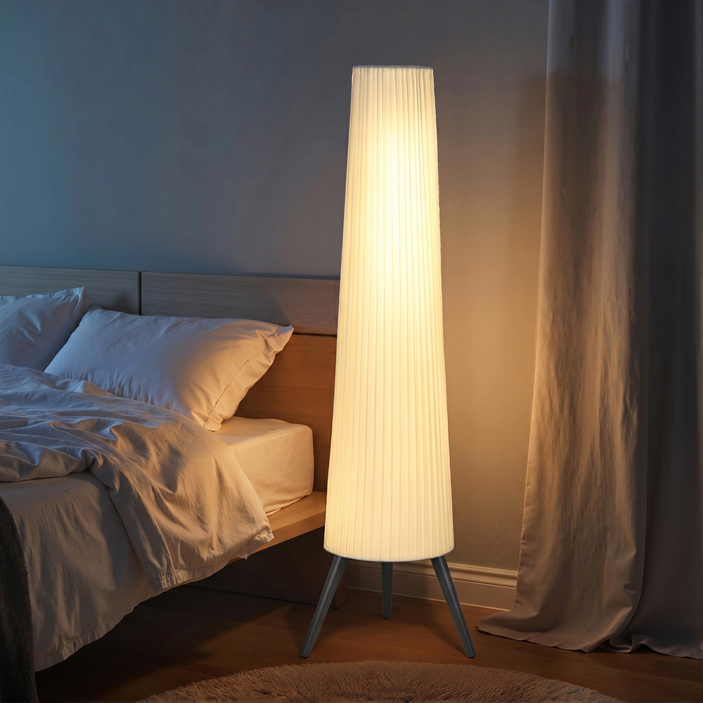 HOMCOM White Dimmable Tripod Floor Lamp with Grey Wood Legs Image 3