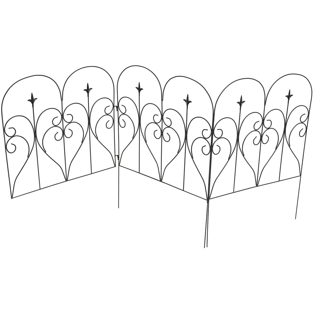 Living and Home 2.6 x 2ft 5 Pack Black Metal Garden Fence Panel with Scrollwork Image 3