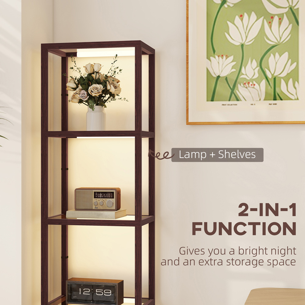 HOMCOM 4 Shelf Brown Glass Dimmable LED Floor Lamp Image 8