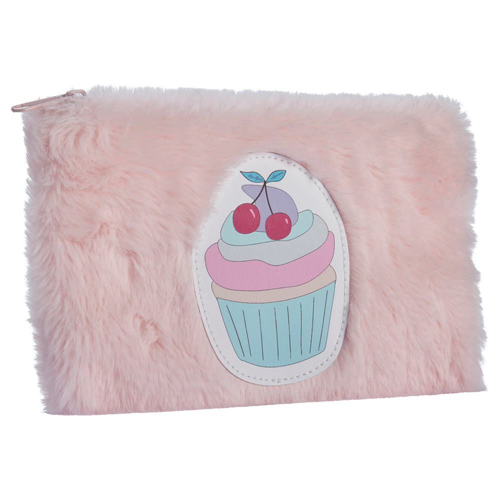 Wilko Pink Fluffy Cupcake Design Pencil Case Image 2