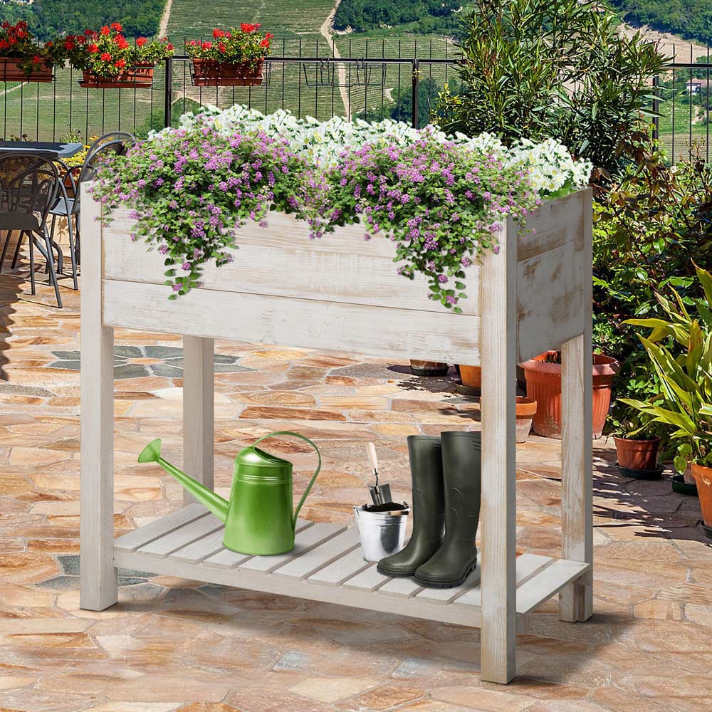 Outsunny Wooden Indoor and Outdoor 2-Tier Elevated Planter Box Image 2