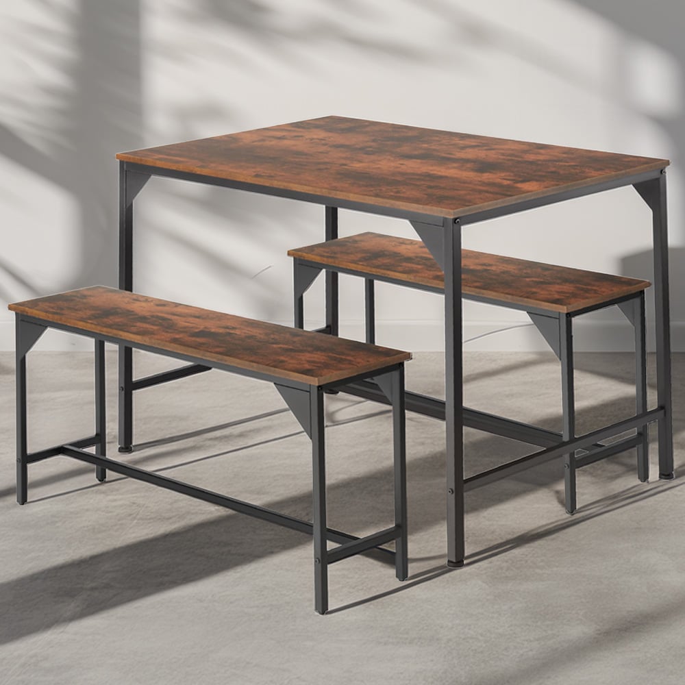 tectake Bolton 2 Seater Industrial Dark Wood Dining Set with Bench Image 1