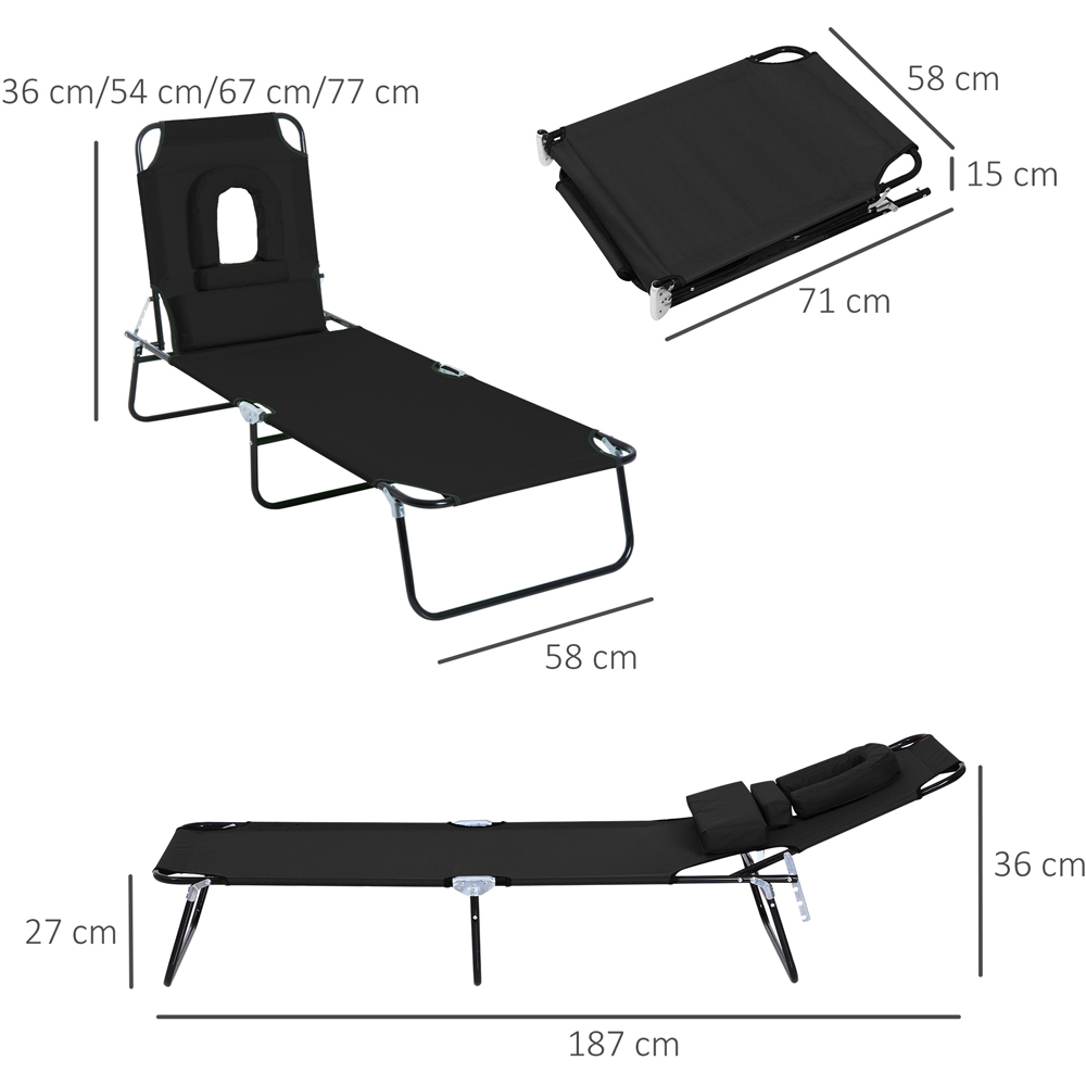 Outsunny Black 4 Level Reclining Sun Lounger with Reading Hole Image 8