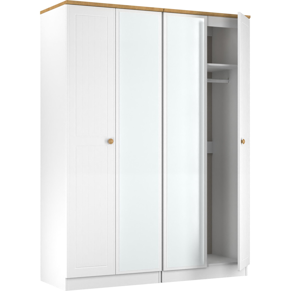 Crowndale Warwick 4 Door White Ash and Modern Oak Mirror Wardrobe Ready Assembled Image 7