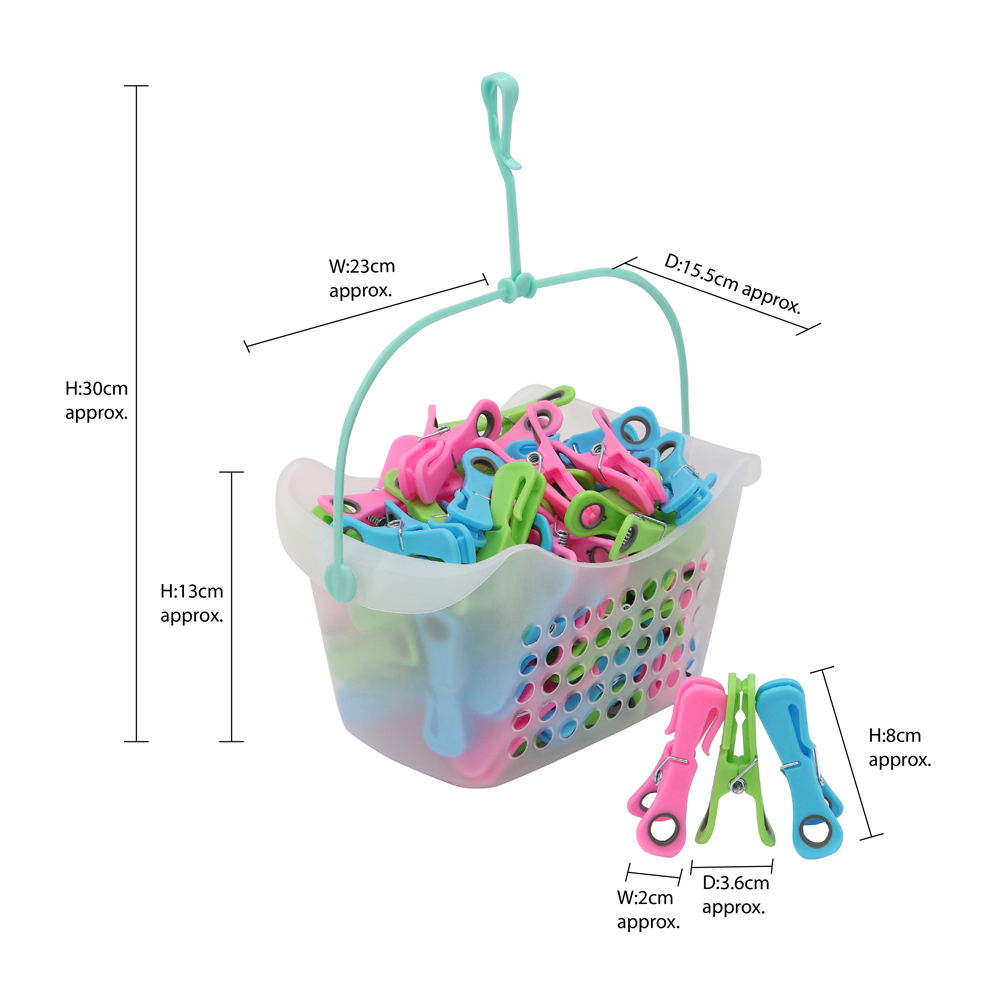 JVL Prism Plastic Clip Pegs and Peg Basket in Assorted Style 72 Pack Image 9