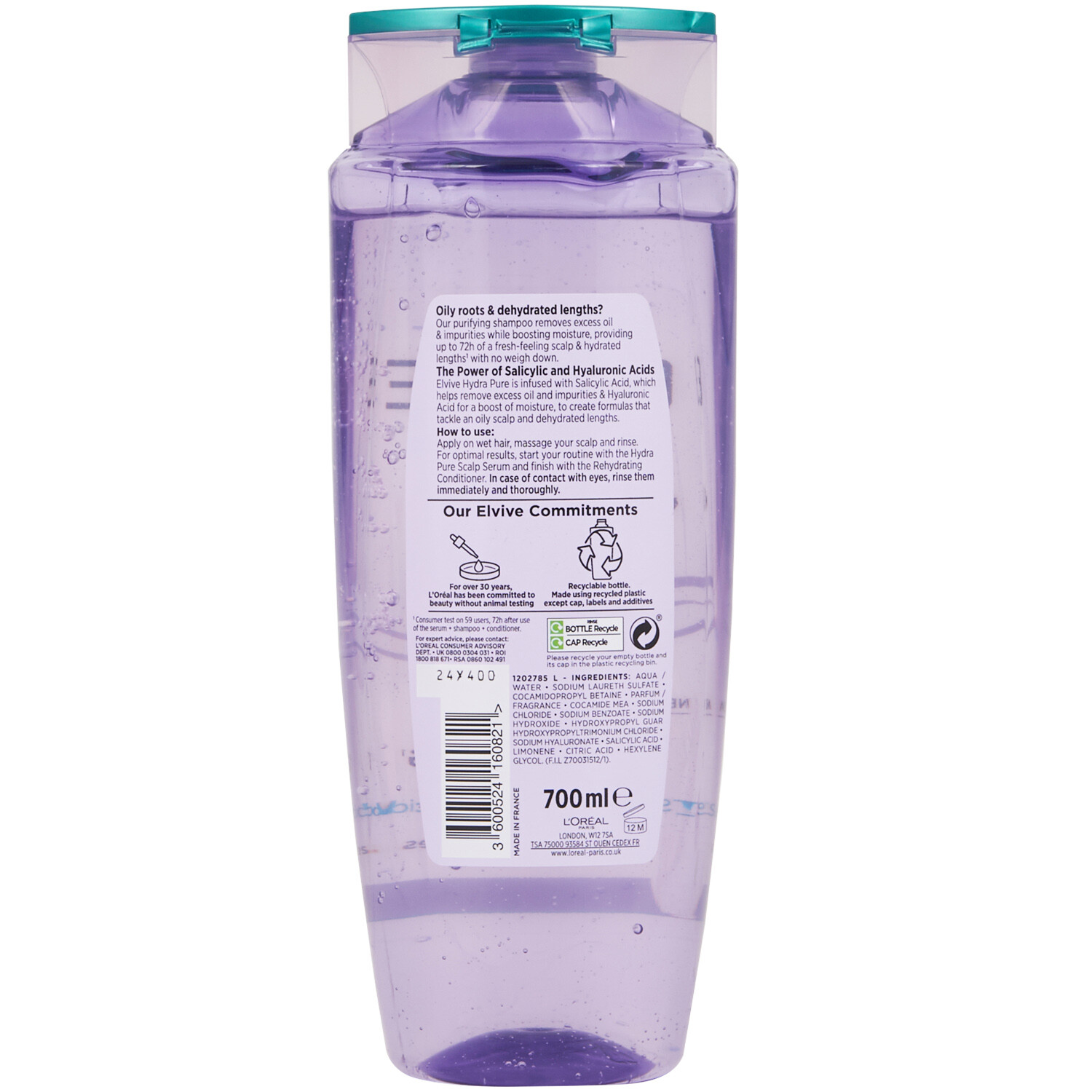 L'Oreal Elvive Hydra Pure Shampoo 700ml - Purple Image 2